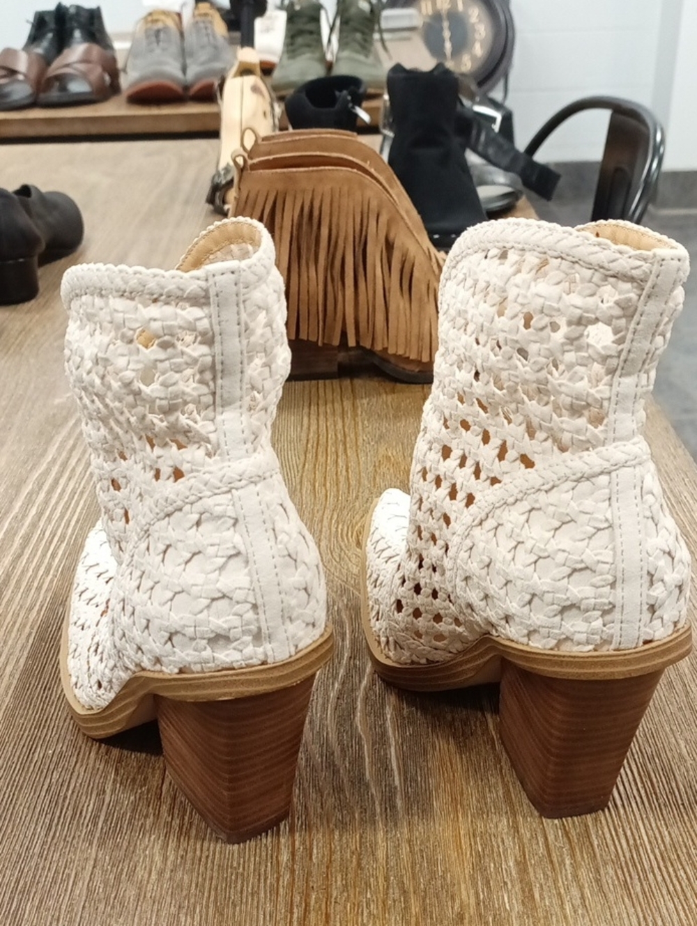 Women's Jessica Simpson -White Crochet Block Heel Ankle Boots - Picture 6 of 7